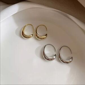 NEW Gold/ 925 Sterling Silver C Shape Hoop Earrings